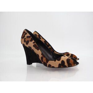 Stuart Weitzman Pumps Women's Size 8.5 M Brown Pony Hair Wedge Slip On Shoes